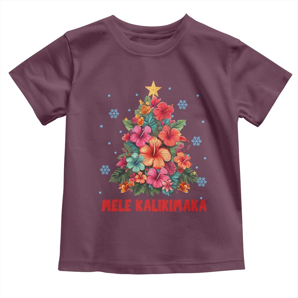 Christmas in Hawaii Toddler T Shirt Mele Kalikimaka Tropical Hawaiian Hibiscus TS02 Maroon Print Your Wear