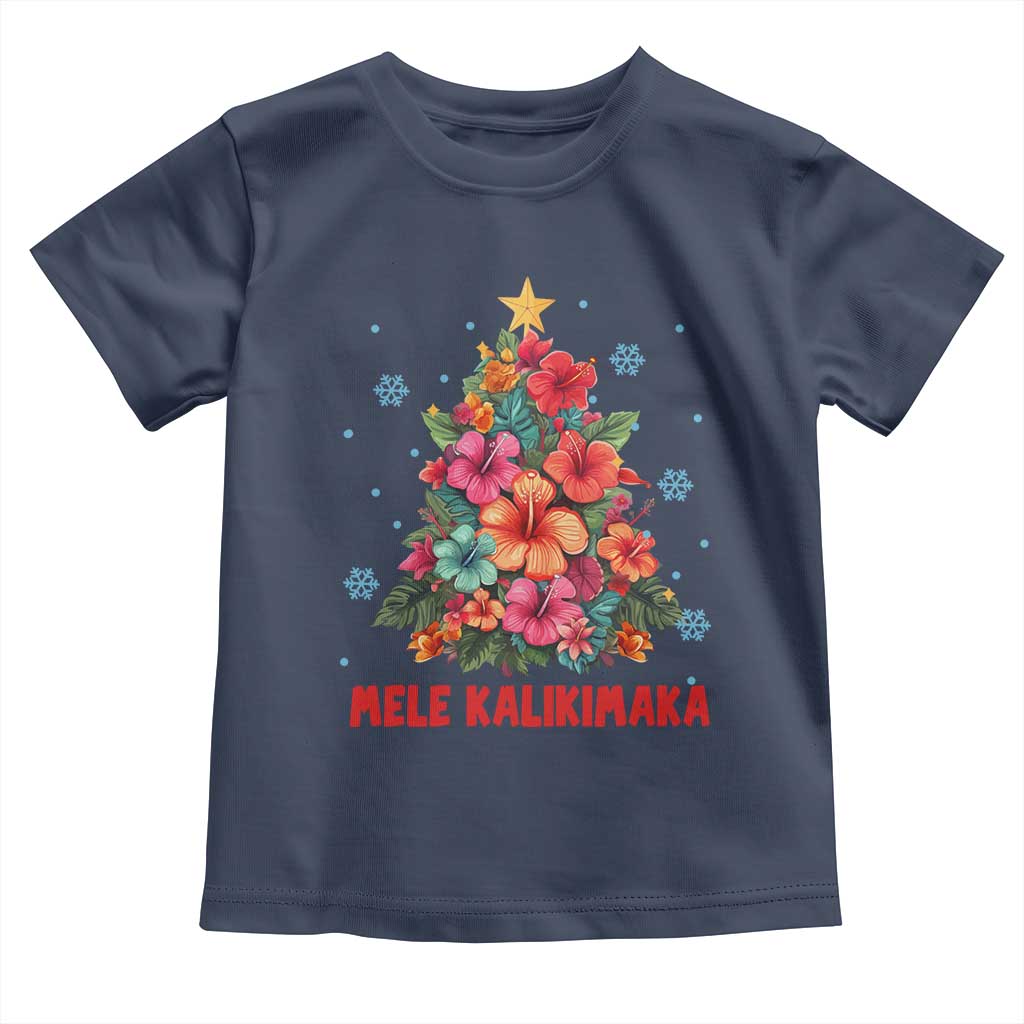 Christmas in Hawaii Toddler T Shirt Mele Kalikimaka Tropical Hawaiian Hibiscus TS02 Navy Print Your Wear