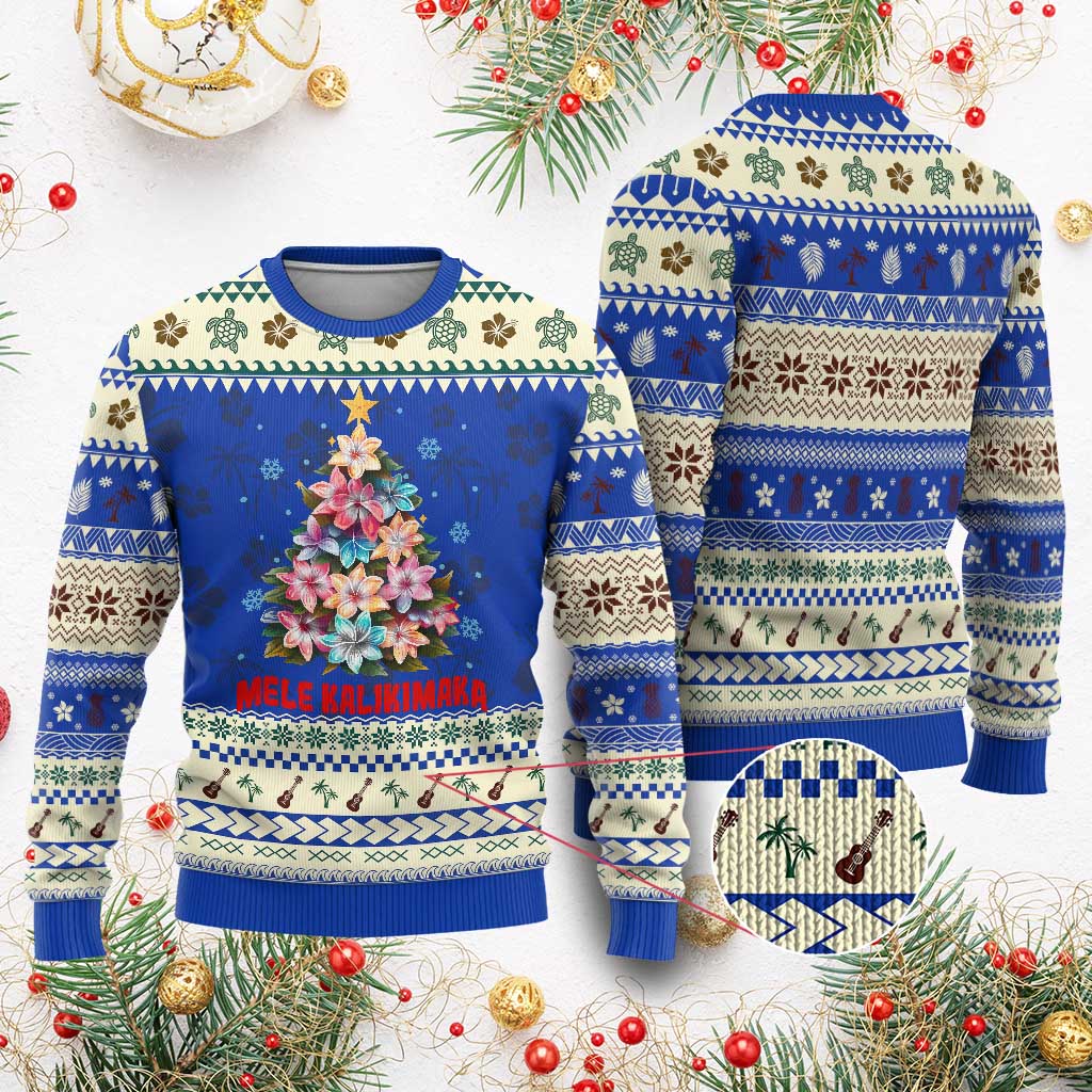 Xmas in Hawaii Ugly Christmas Sweater Mele Kalikimaka Tropical Hawaiian Plumeria TS02 Blue Print Your Wear