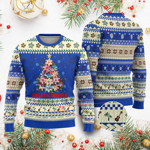 Xmas in Hawaii Ugly Christmas Sweater Mele Kalikimaka Tropical Hawaiian Plumeria TS02 Blue Print Your Wear
