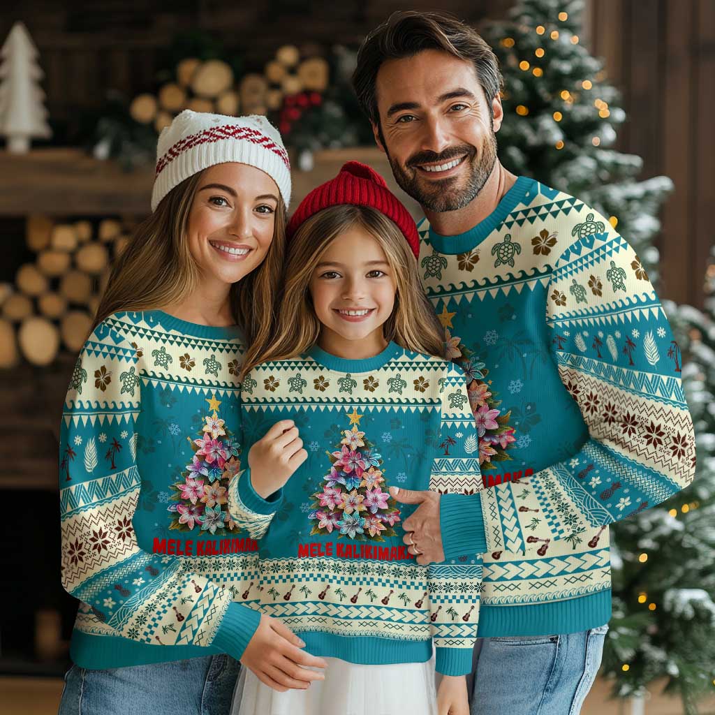 Xmas in Hawaii Ugly Christmas Sweater Mele Kalikimaka Tropical Hawaiian Plumeria TS02 Teal Print Your Wear