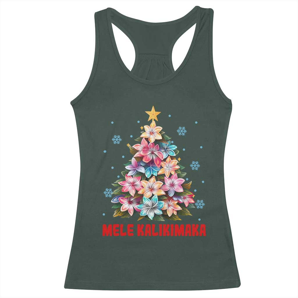 Christmas in Hawaii Racerback Tank Top Mele Kalikimaka Tropical Hawaiian Plumeria TS02 Dark Forest Green Print Your Wear