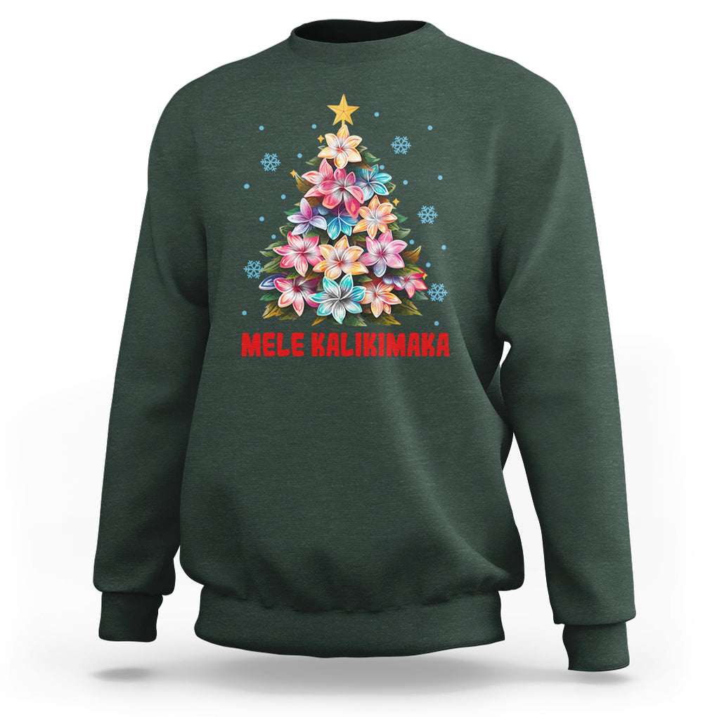 Tropical Hawaiian Plumeria Christmas Tree Mele Kalikimaka Sweatshirt TS02 Dark Forest Green Printyourwear