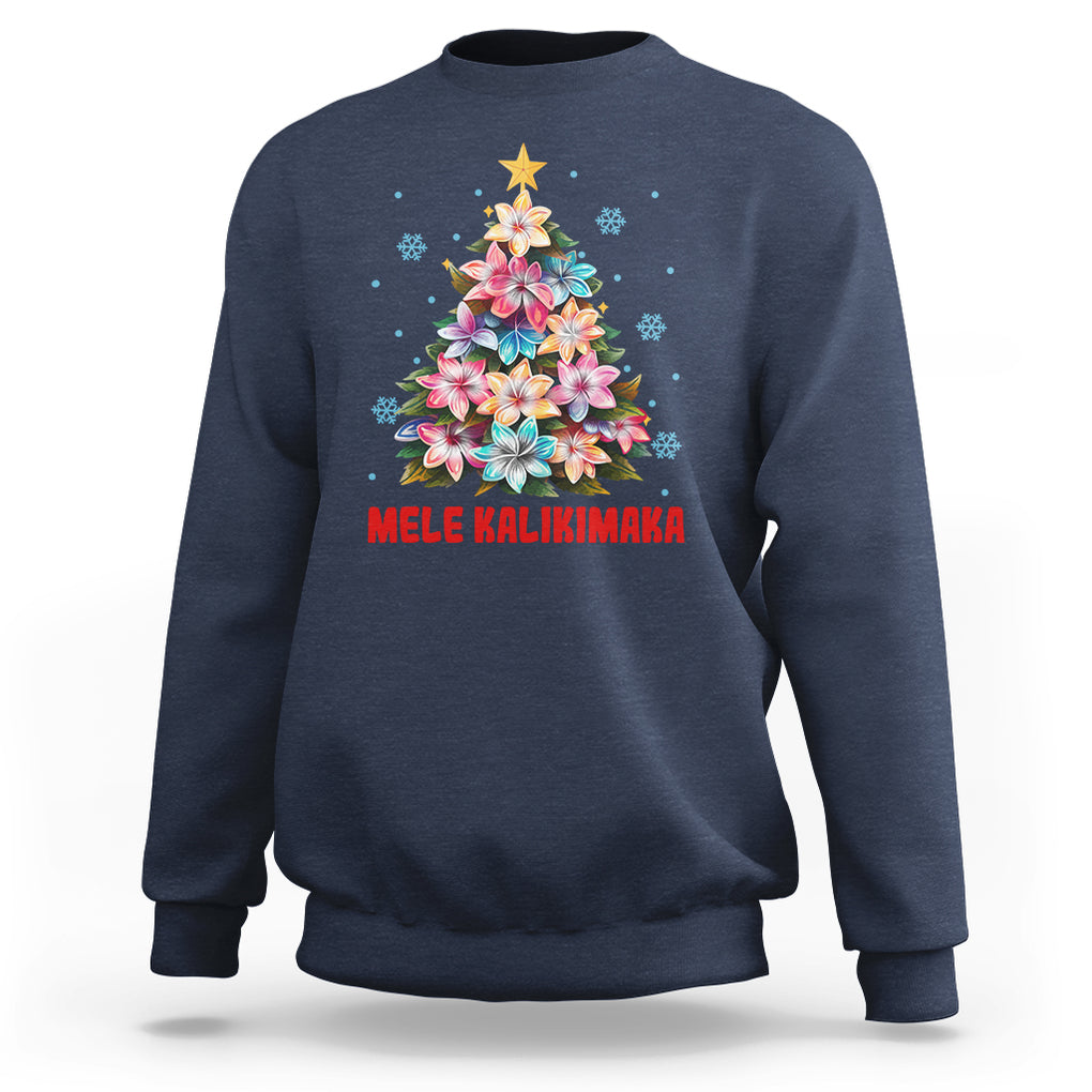 Tropical Hawaiian Plumeria Christmas Tree Mele Kalikimaka Sweatshirt TS02 Navy Printyourwear