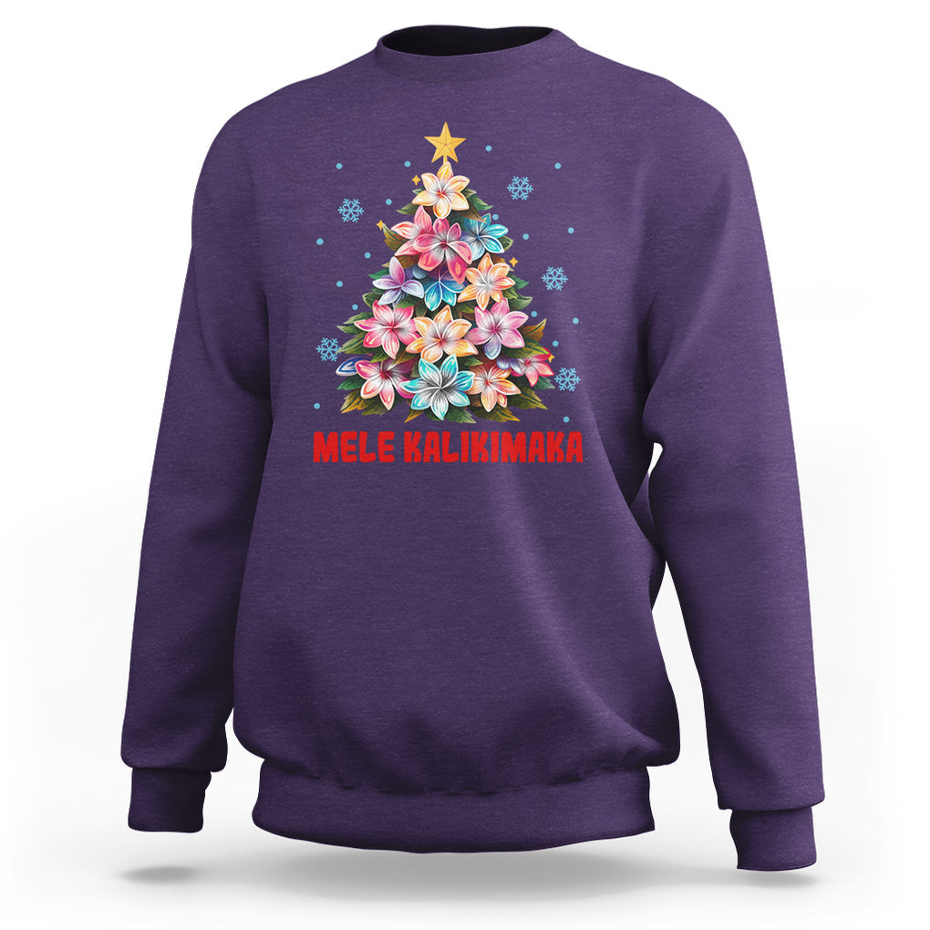 Tropical Hawaiian Plumeria Christmas Tree Mele Kalikimaka Sweatshirt TS02 Purple Printyourwear