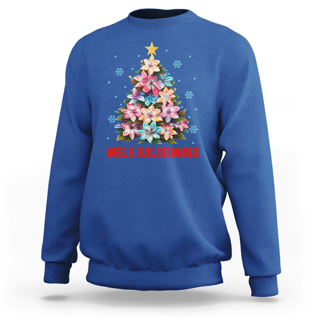 Tropical Hawaiian Plumeria Christmas Tree Mele Kalikimaka Sweatshirt TS02 Royal Blue Printyourwear
