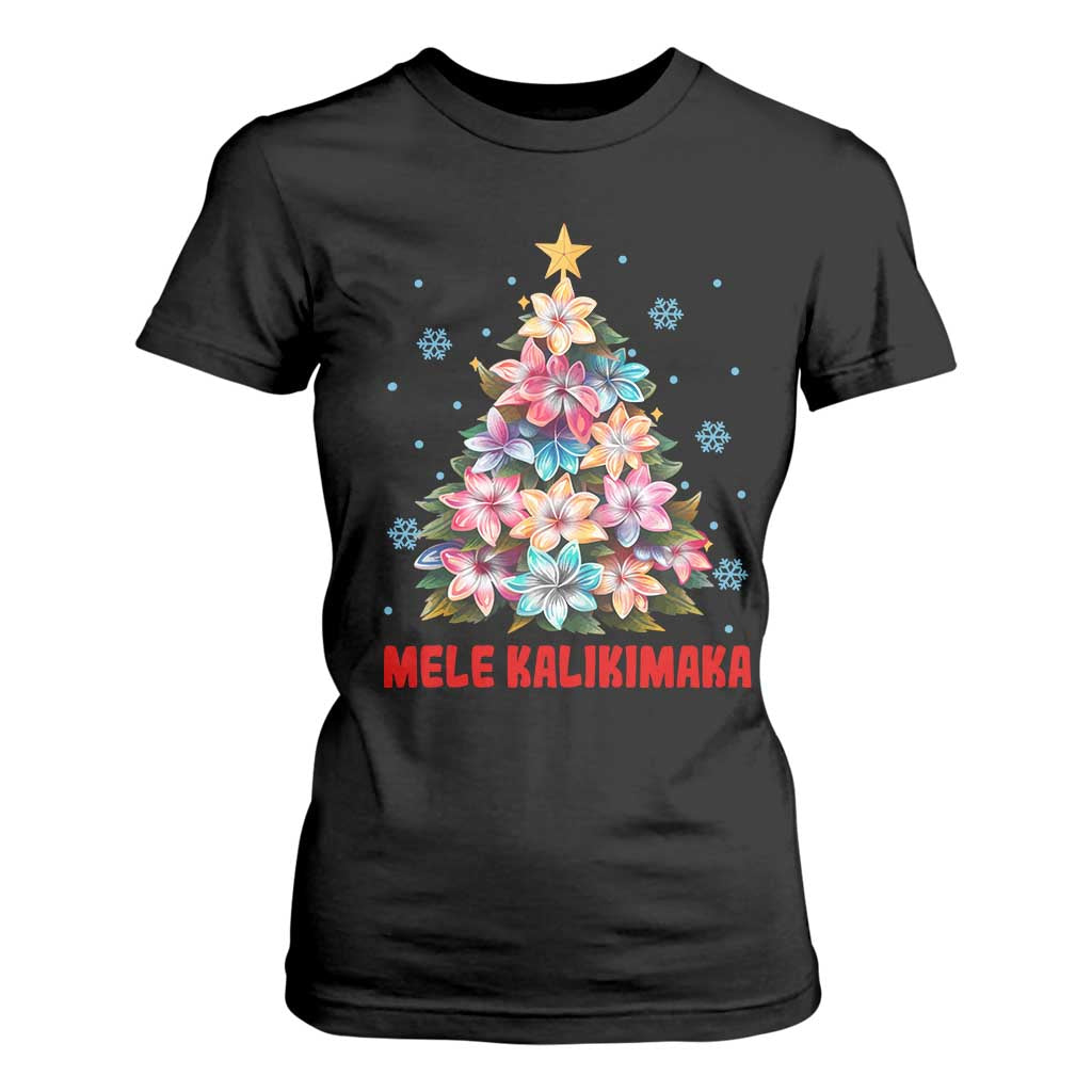 Christmas in Hawaii T Shirt For Women Mele Kalikimaka Tropical Hawaiian Plumeria TS02 Black Print Your Wear