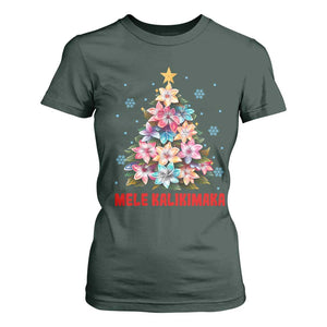 Christmas in Hawaii T Shirt For Women Mele Kalikimaka Tropical Hawaiian Plumeria TS02 Dark Forest Green Print Your Wear