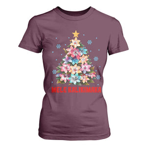 Christmas in Hawaii T Shirt For Women Mele Kalikimaka Tropical Hawaiian Plumeria TS02 Maroon Print Your Wear