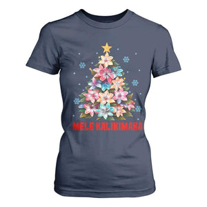 Christmas in Hawaii T Shirt For Women Mele Kalikimaka Tropical Hawaiian Plumeria TS02 Navy Print Your Wear