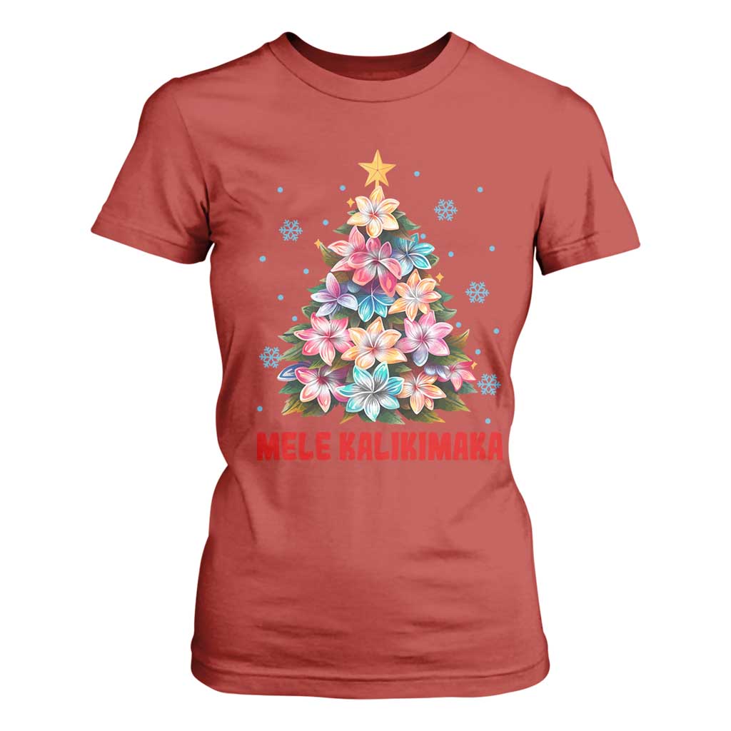 Christmas in Hawaii T Shirt For Women Mele Kalikimaka Tropical Hawaiian Plumeria TS02 Red Print Your Wear