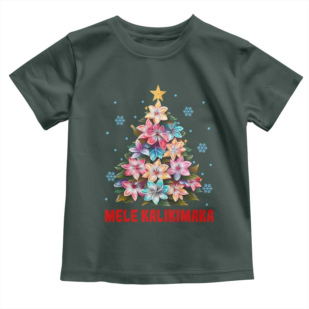 Christmas in Hawaii Toddler T Shirt Mele Kalikimaka Tropical Hawaiian Plumeria TS02 Dark Forest Green Print Your Wear