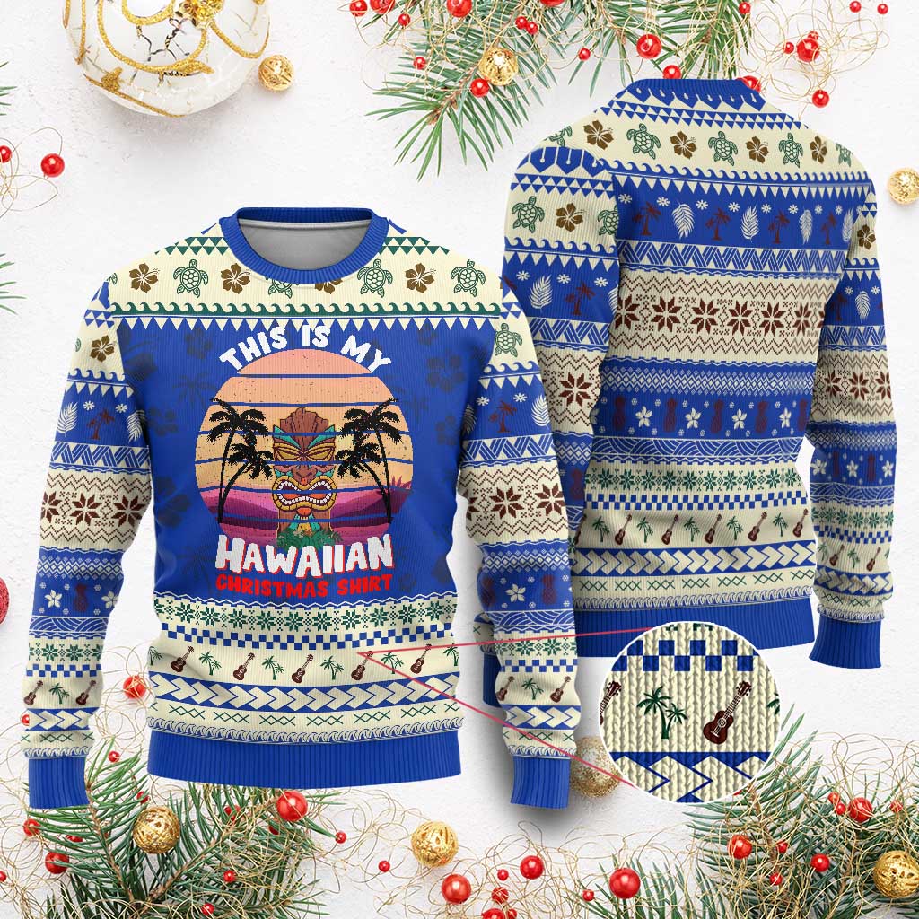 Xmas in Hawaii Ugly Christmas Sweater This Is My Hawaiian Tiki Retro Tropical Vibe TS02 Blue Print Your Wear