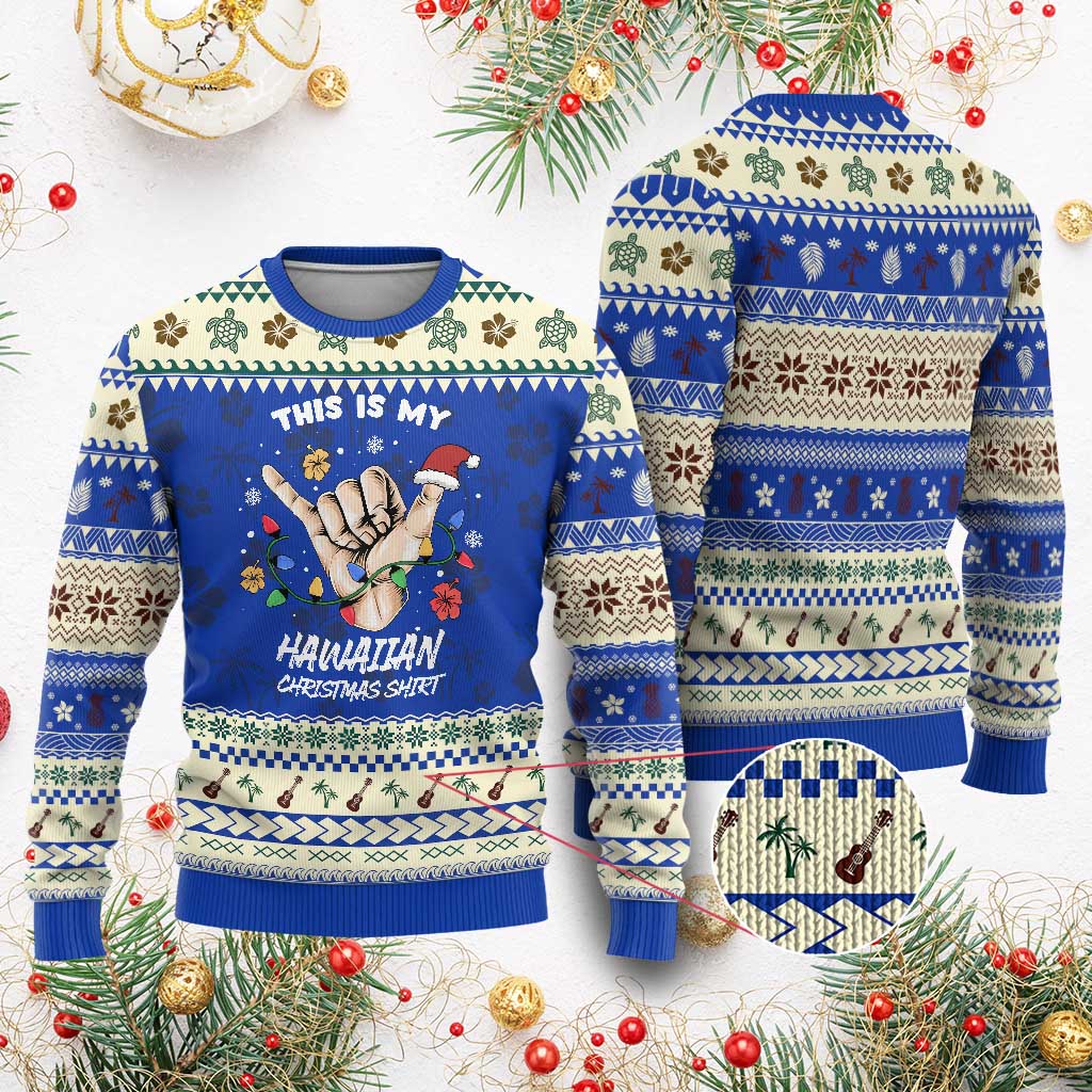 Xmas in Hawaii Ugly Christmas Sweater This Is My Hawaiian Shaka Tropical Vibe TS02 Blue Print Your Wear