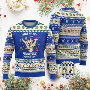 Xmas in Hawaii Ugly Christmas Sweater This Is My Hawaiian Shaka Tropical Vibe TS02 Blue Print Your Wear