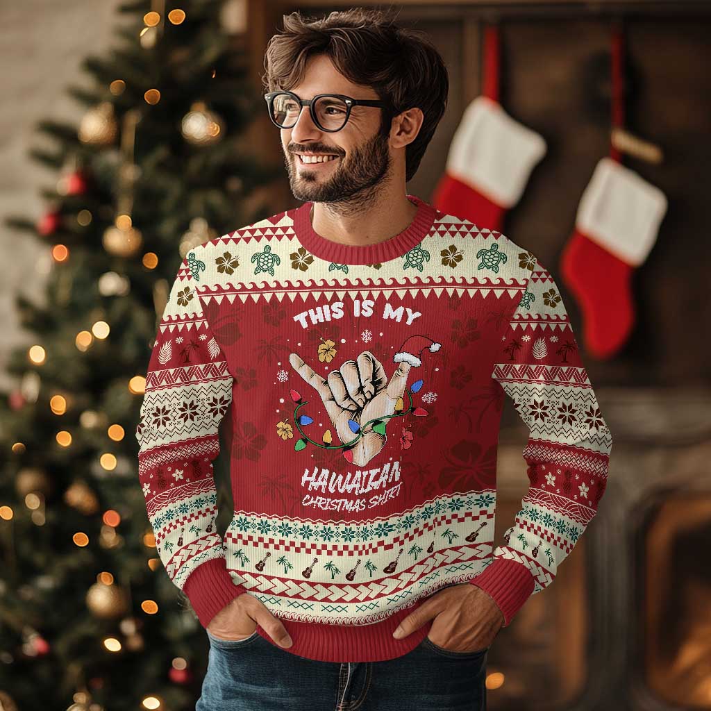 Xmas in Hawaii Ugly Christmas Sweater This Is My Hawaiian Shaka Tropical Vibe TS02 Hibiscus Print Your Wear