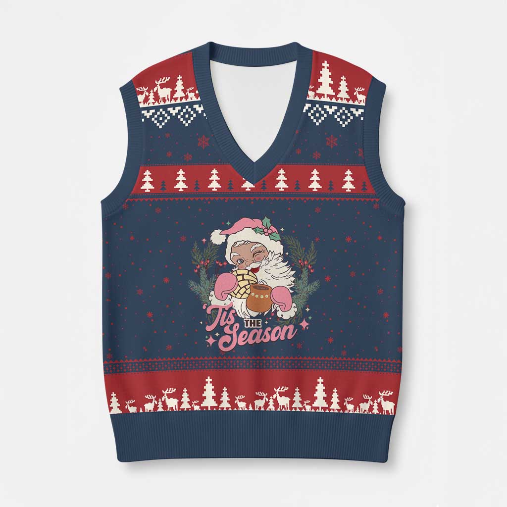 Retro Pink Santa V-Neck Knit Sweater Vest Tis The Season Feliz Navidad Latin America Mexican Xmas TS02 Navy Red Print Your Wear