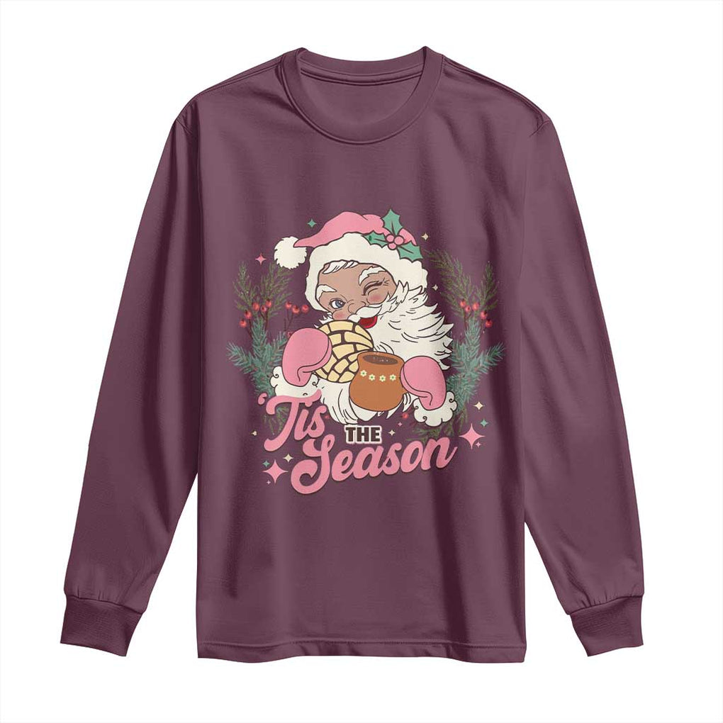 Retro Pink Santa Long Sleeve Shirt Tis The Season Feliz Navidad Latin America Mexican Christmas TS02 Maroon Print Your Wear
