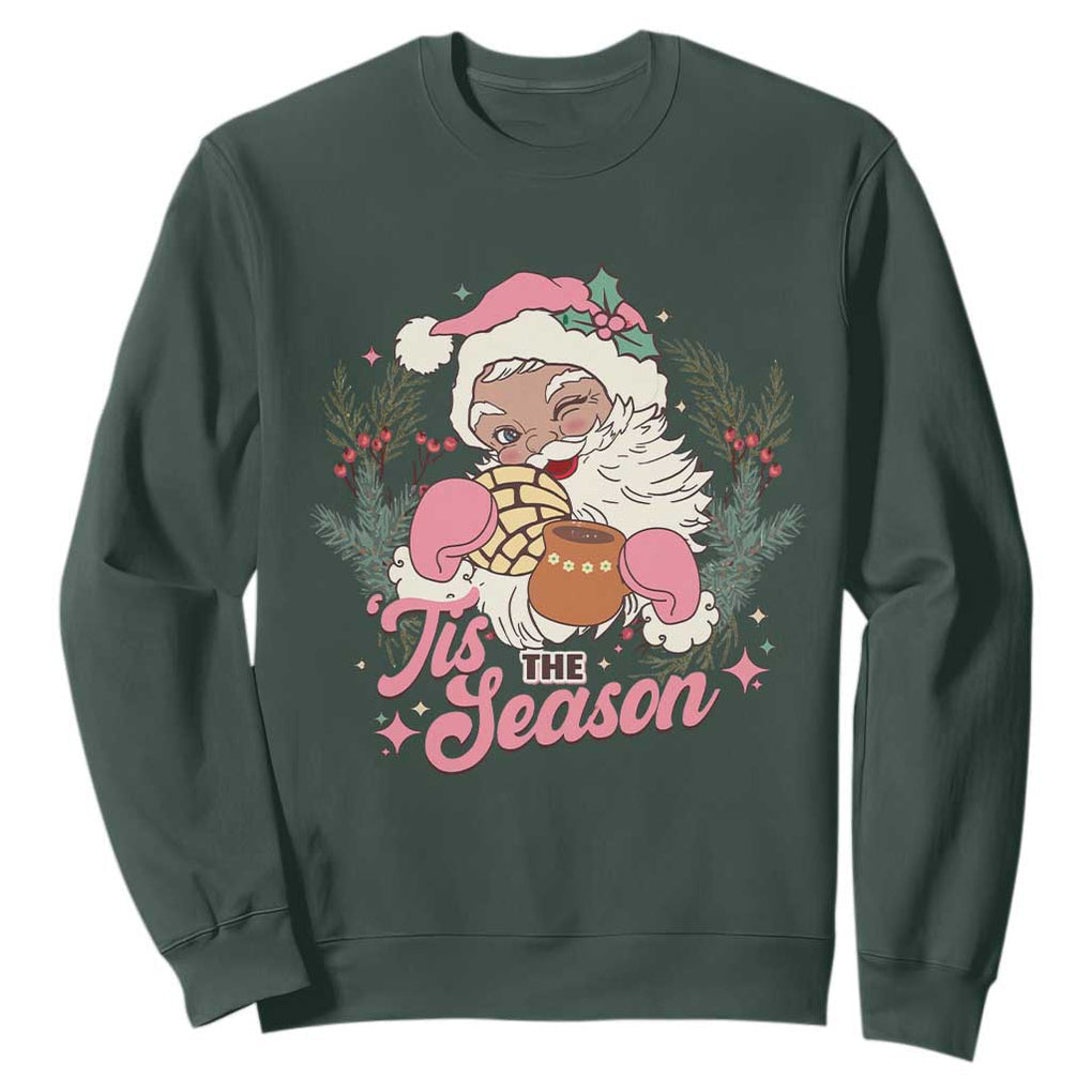 Retro Pink Santa Sweatshirt Tis The Season Feliz Navidad Latin America Mexican Christmas TS02 Dark Forest Green Print Your Wear