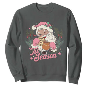 Retro Pink Santa Sweatshirt Tis The Season Feliz Navidad Latin America Mexican Christmas TS02 Dark Heather Print Your Wear