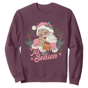 Retro Pink Santa Sweatshirt Tis The Season Feliz Navidad Latin America Mexican Christmas TS02 Maroon Print Your Wear