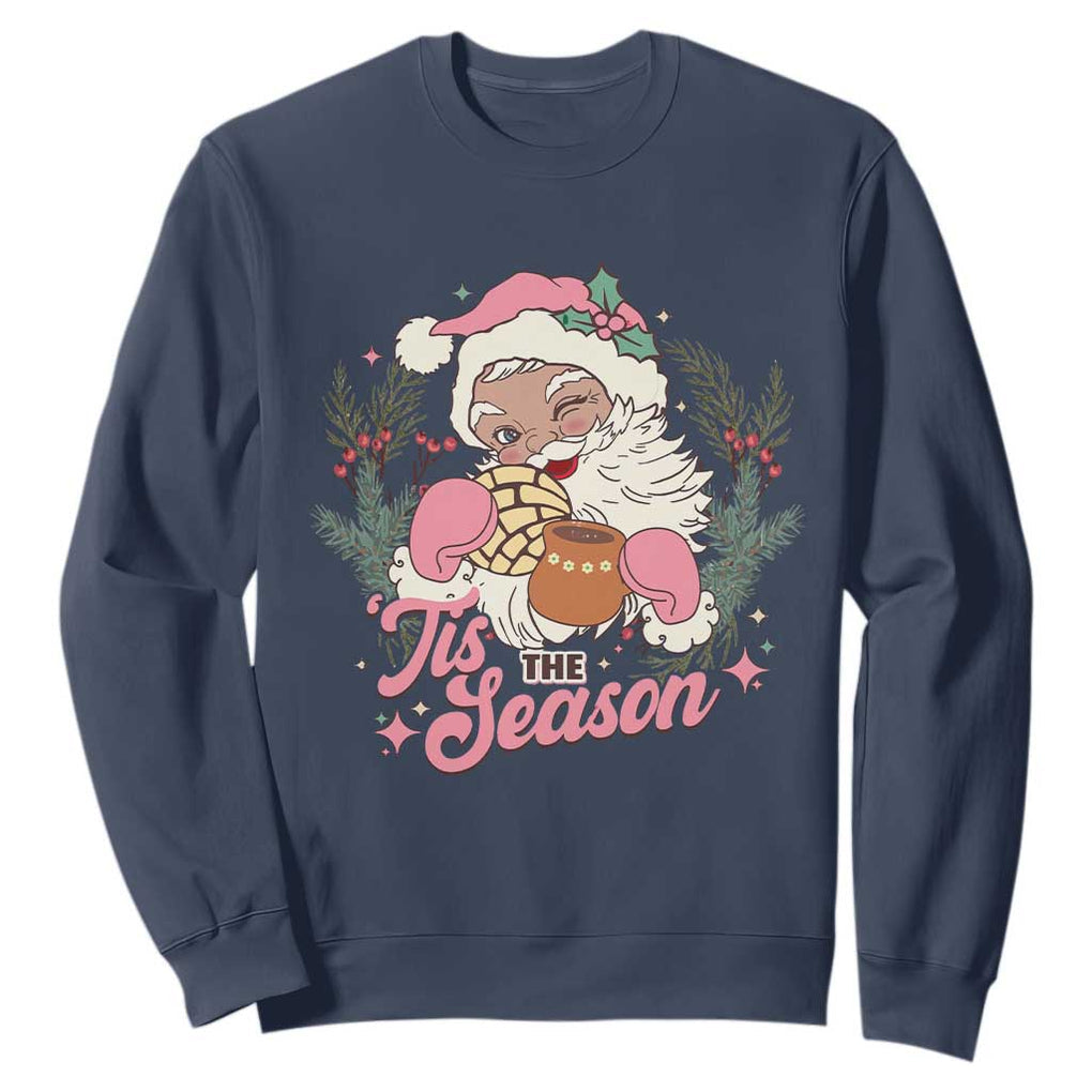 Retro Pink Santa Sweatshirt Tis The Season Feliz Navidad Latin America Mexican Christmas TS02 Navy Print Your Wear