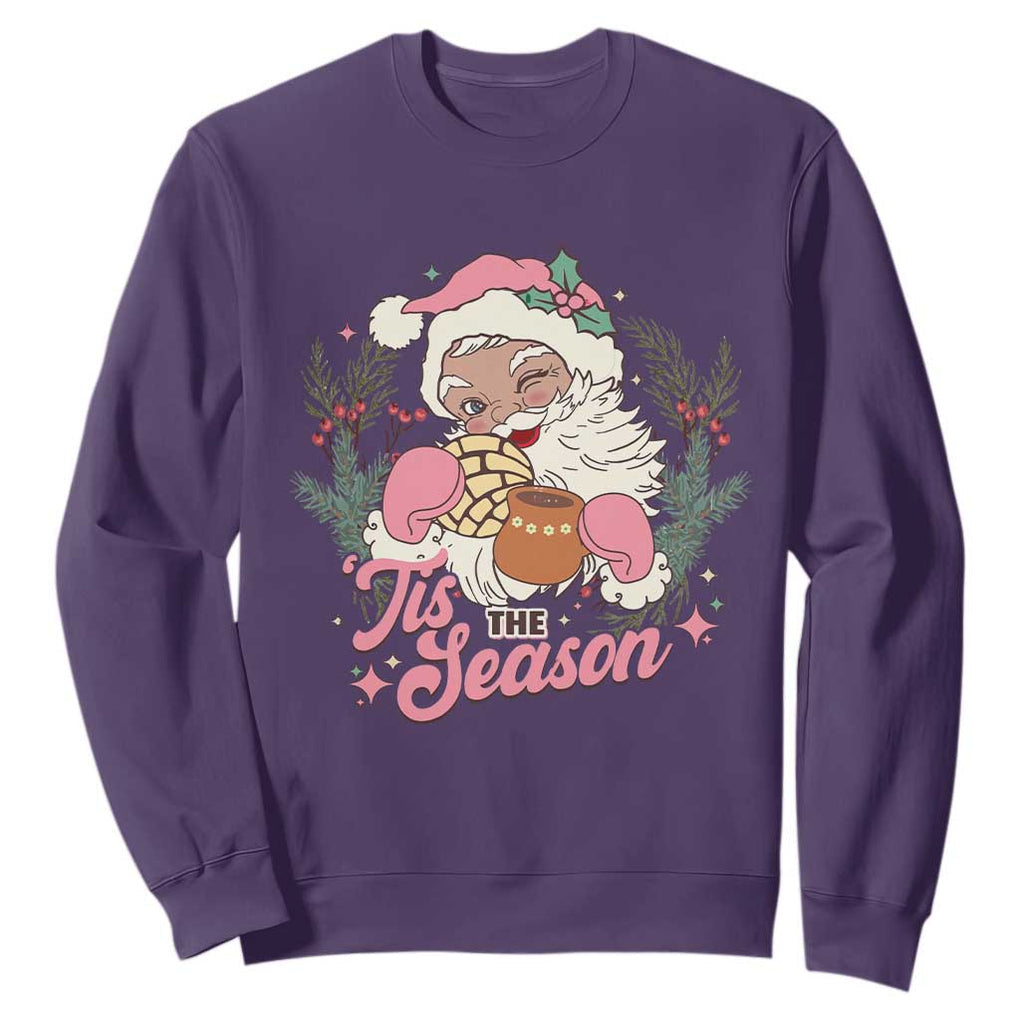 Retro Pink Santa Sweatshirt Tis The Season Feliz Navidad Latin America Mexican Christmas TS02 Purple Print Your Wear