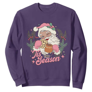 Retro Pink Santa Sweatshirt Tis The Season Feliz Navidad Latin America Mexican Christmas TS02 Purple Print Your Wear