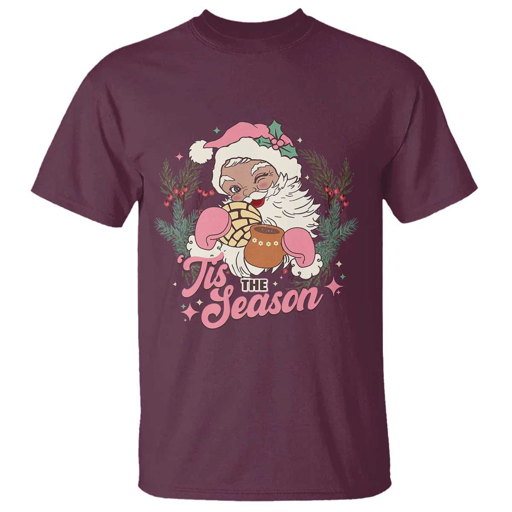 Retro Pink Santa T Shirt Tis The Season Feliz Navidad Latin America Mexican Christmas TS02 Maroon Print Your Wear