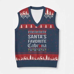 Funny Mexican Ugly Xmas V-Neck Knit Sweater Vest Santa's Favorite Cabrona Xmas Party Gift TS02 Navy Red Print Your Wear