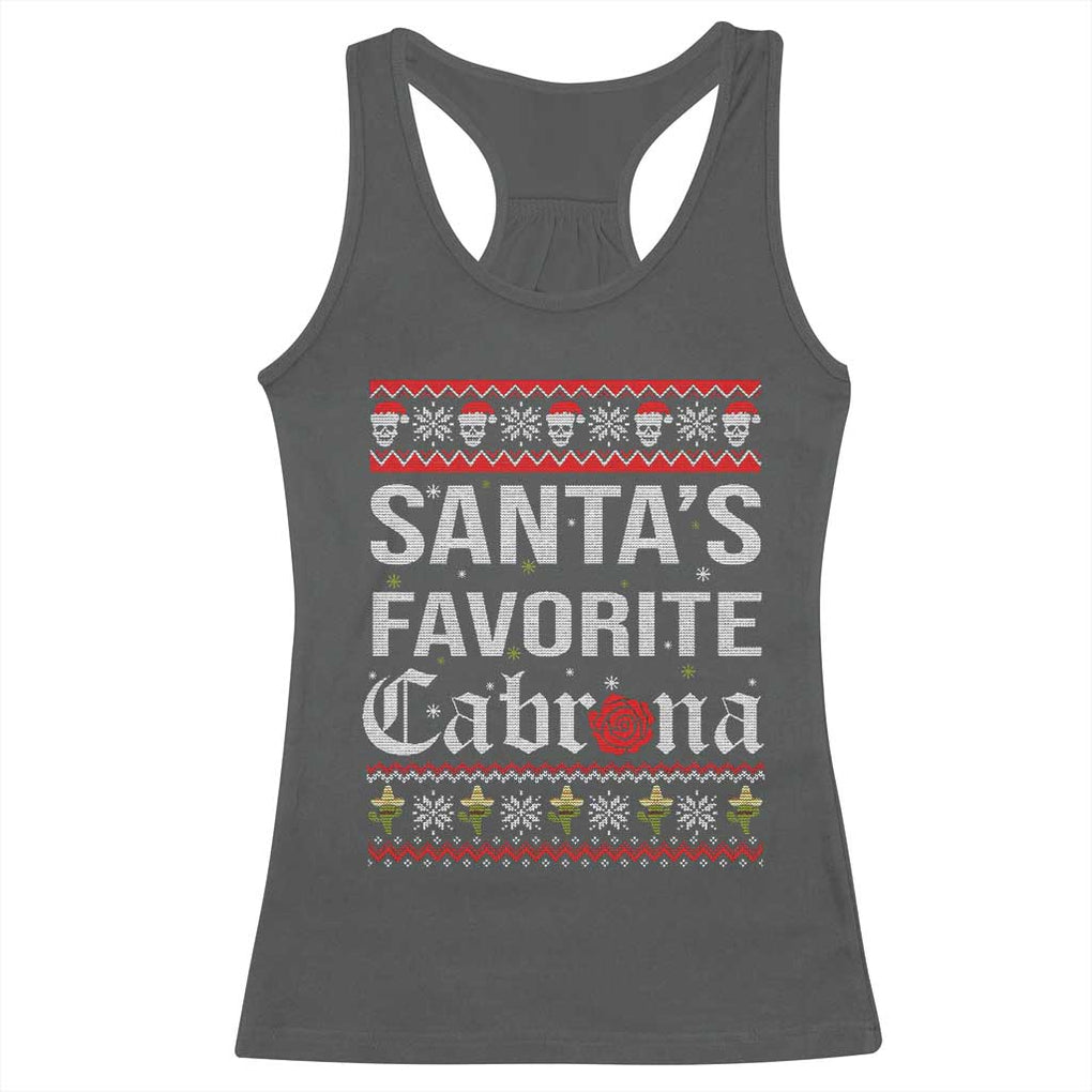 Funny Mexican Ugly Christmas Racerback Tank Top Santa's Favorite Cabrona Xmas Party Gift TS02 Dark Heather Print Your Wear