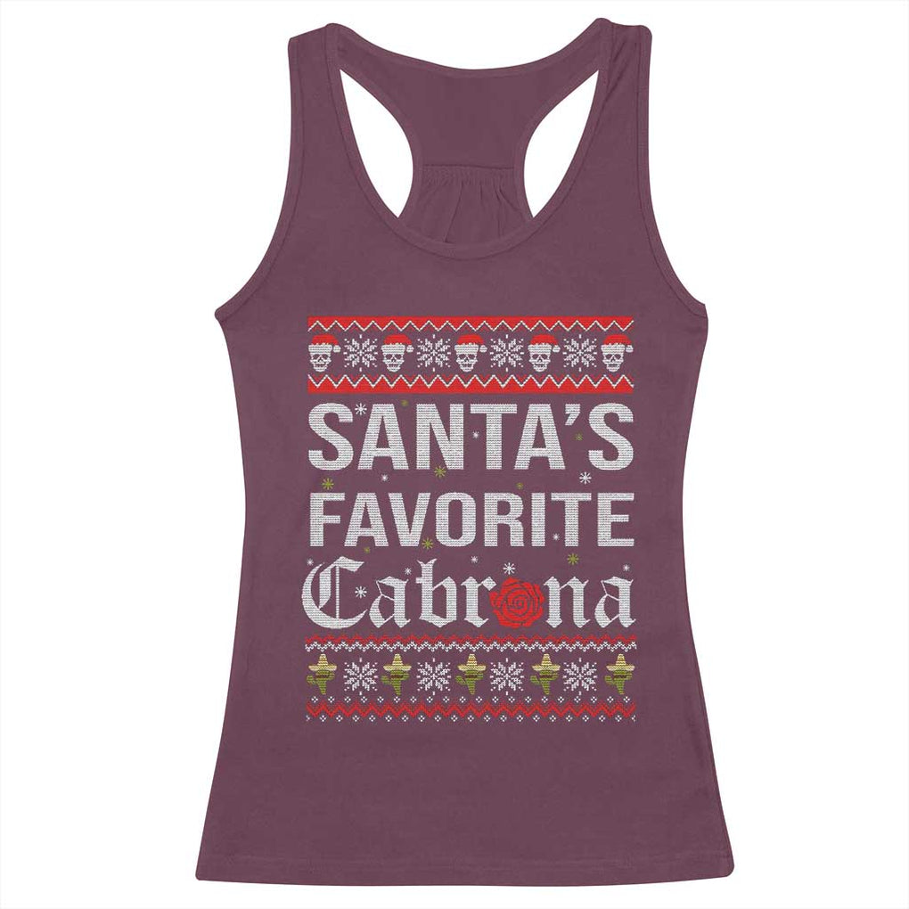 Funny Mexican Ugly Christmas Racerback Tank Top Santa's Favorite Cabrona Xmas Party Gift TS02 Maroon Print Your Wear