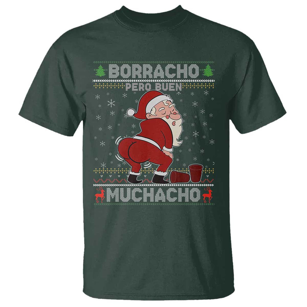 Funny Drunk Mexican Santa T Shirt Borracho Pero Buen Muchacho Good Guy in Spanish TS02 Dark Forest Green Print Your Wear