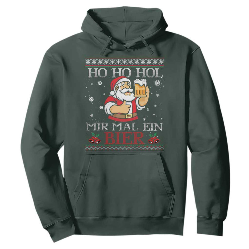 Funny Mexican Santa Drinking Hoodie Ho Ho Hol Mir Mal Ein Bier Hold Me A Beer Xmas Party TS02 Dark Forest Green Print Your Wear