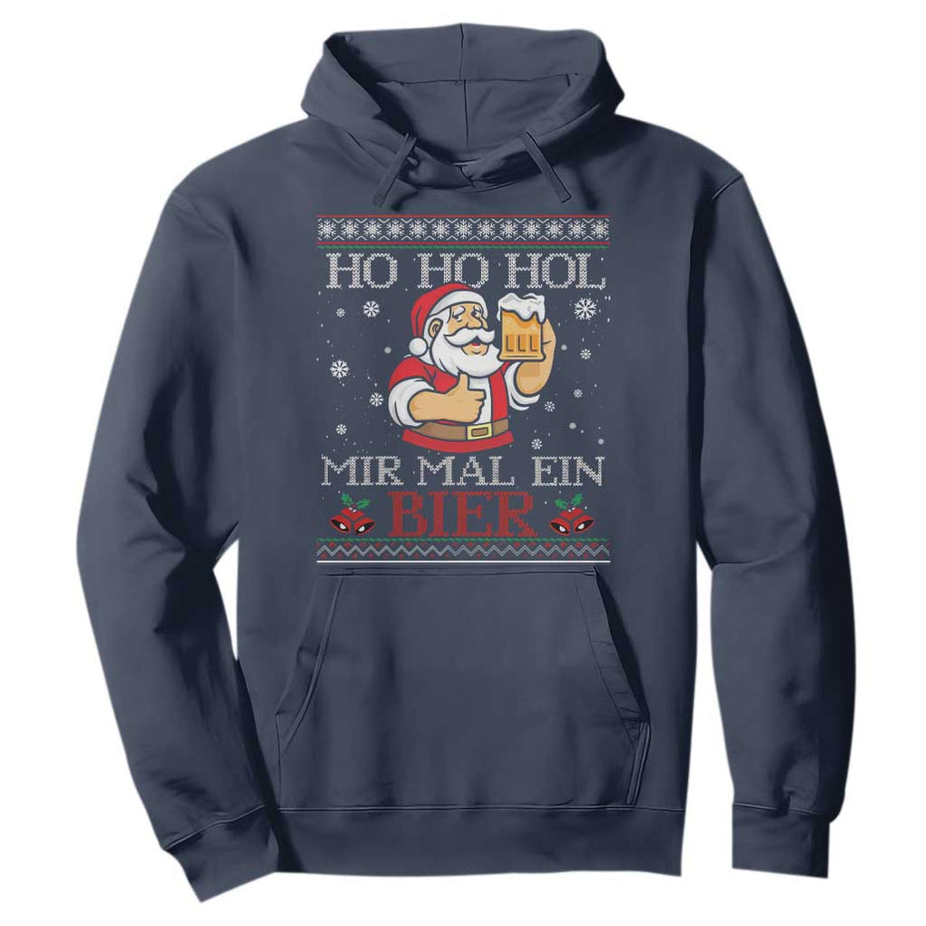 Funny Mexican Santa Drinking Hoodie Ho Ho Hol Mir Mal Ein Bier Hold Me A Beer Xmas Party TS02 Navy Print Your Wear