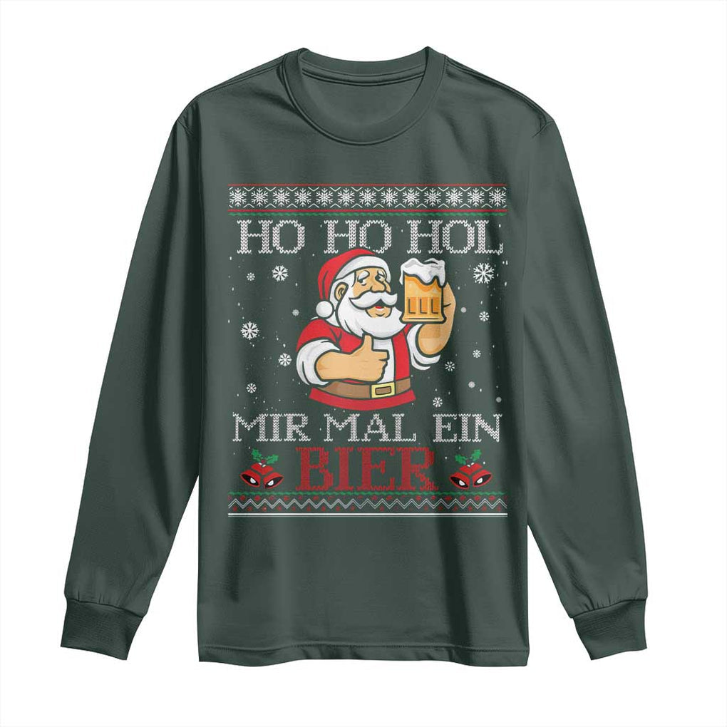 Funny Mexican Santa Drinking Long Sleeve Shirt Ho Ho Hol Mir Mal Ein Bier Hold Me A Beer Xmas Party TS02 Dark Forest Green Print Your Wear