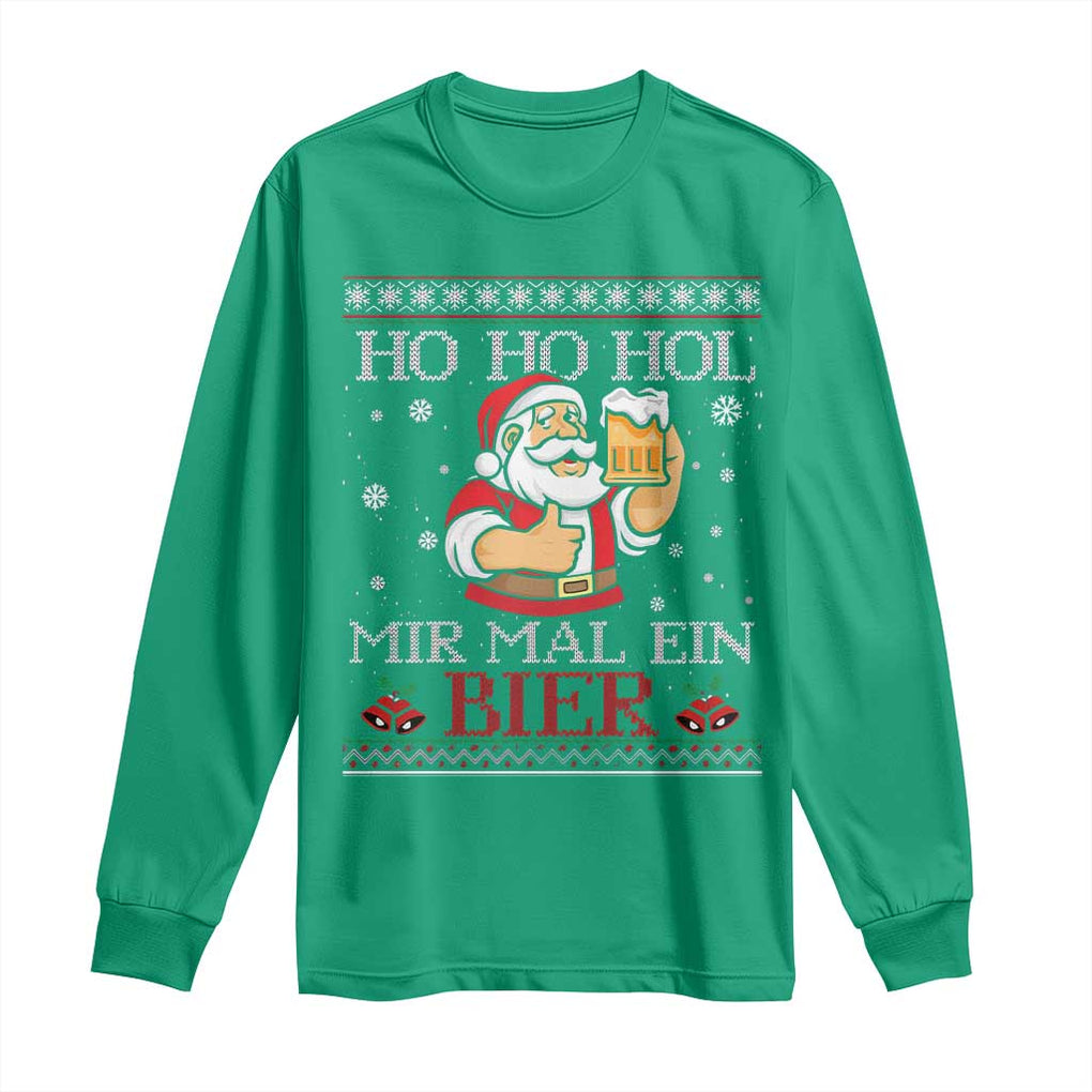 Funny Mexican Santa Drinking Long Sleeve Shirt Ho Ho Hol Mir Mal Ein Bier Hold Me A Beer Xmas Party TS02 Irish Green Print Your Wear