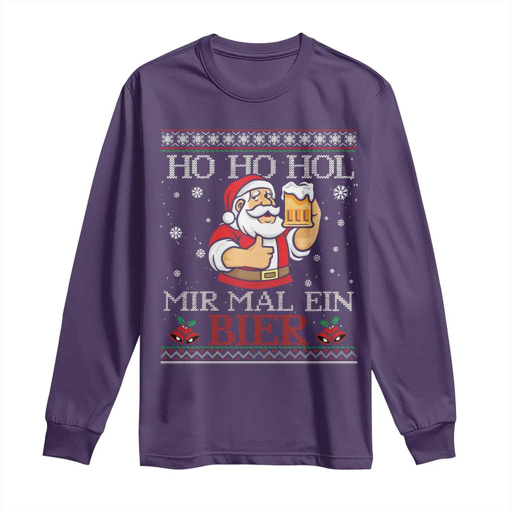 Funny Mexican Santa Drinking Long Sleeve Shirt Ho Ho Hol Mir Mal Ein Bier Hold Me A Beer Xmas Party TS02 Purple Print Your Wear