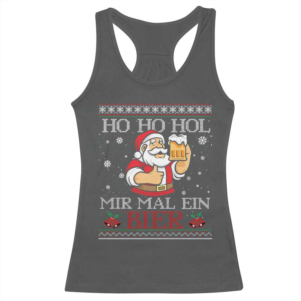 Funny Mexican Santa Drinking Racerback Tank Top Ho Ho Hol Mir Mal Ein Bier Hold Me A Beer Xmas Party TS02 Dark Heather Print Your Wear