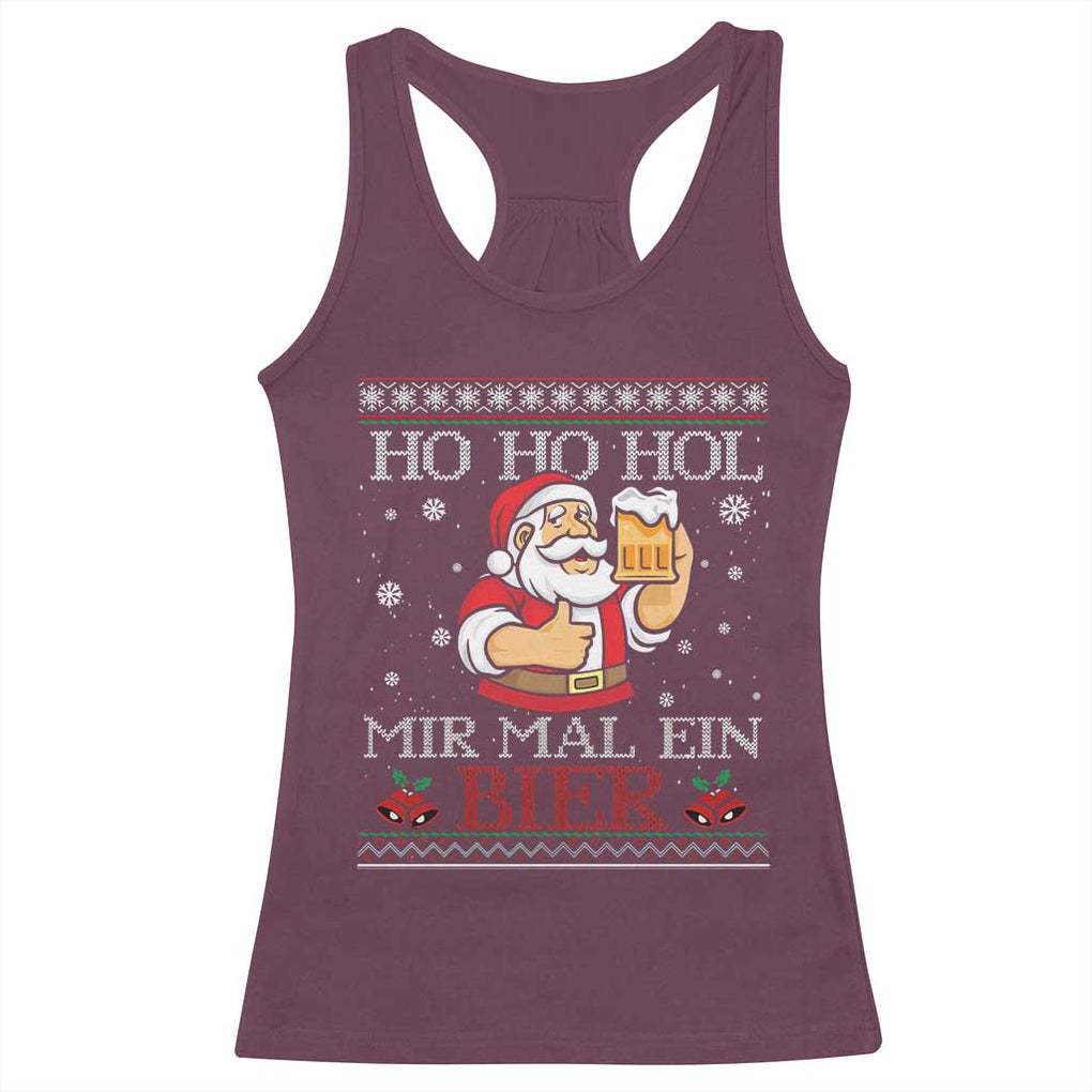 Funny Mexican Santa Drinking Racerback Tank Top Ho Ho Hol Mir Mal Ein Bier Hold Me A Beer Xmas Party TS02 Maroon Print Your Wear