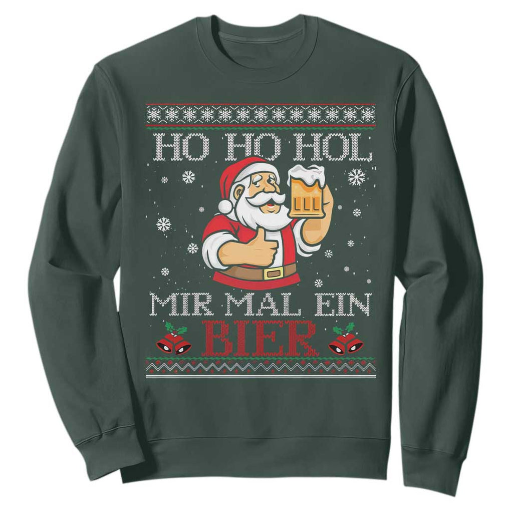 Funny Mexican Santa Drinking Sweatshirt Ho Ho Hol Mir Mal Ein Bier Hold Me A Beer Xmas Party TS02 Dark Forest Green Print Your Wear