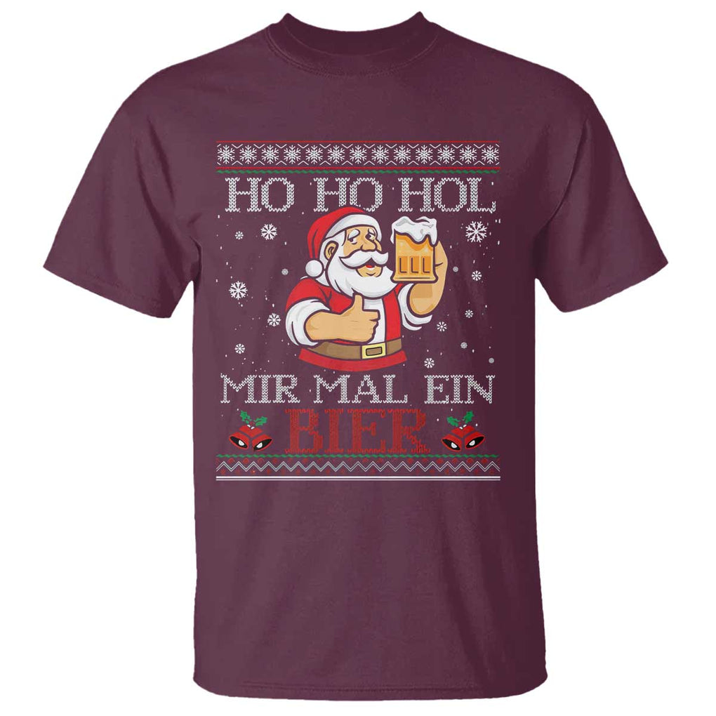 Funny Mexican Santa Drinking T Shirt Ho Ho Hol Mir Mal Ein Bier Hold Me A Beer Xmas Party TS02 Maroon Print Your Wear