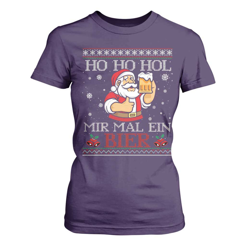 Funny Mexican Santa Drinking T Shirt For Women Ho Ho Hol Mir Mal Ein Bier Hold Me A Beer Xmas Party TS02 Purple Print Your Wear