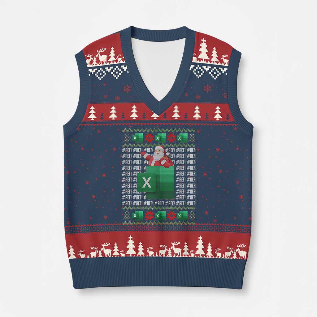 Funny Xmas Accountant V-Neck Knit Sweater Vest Excel REF Error Spreadsheet Santa Gift TS02 Navy Red Print Your Wear