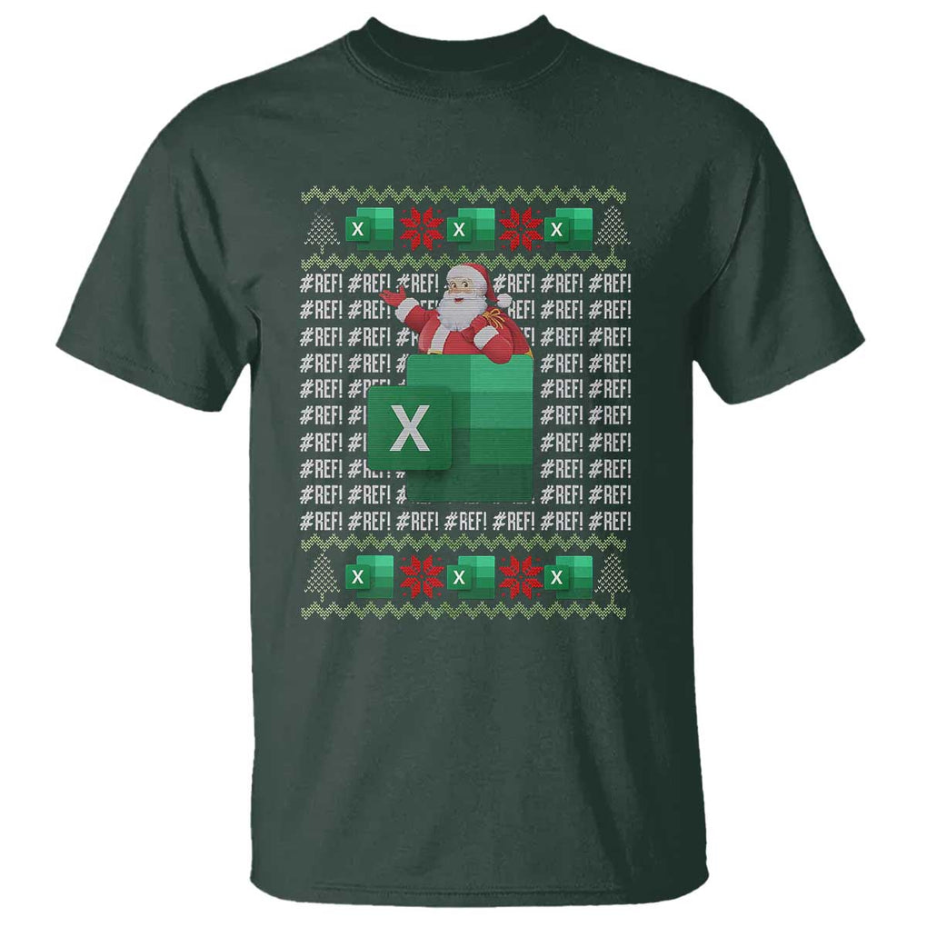 Funny Christmas Accountant T Shirt Excel REF Error Spreadsheet Santa Gift TS02 Dark Forest Green Print Your Wear
