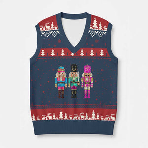 Xmas Nutcracker V-Neck Knit Sweater Vest Sequin Sparklle Festive Xmas Vintage TS02 Navy Red Print Your Wear