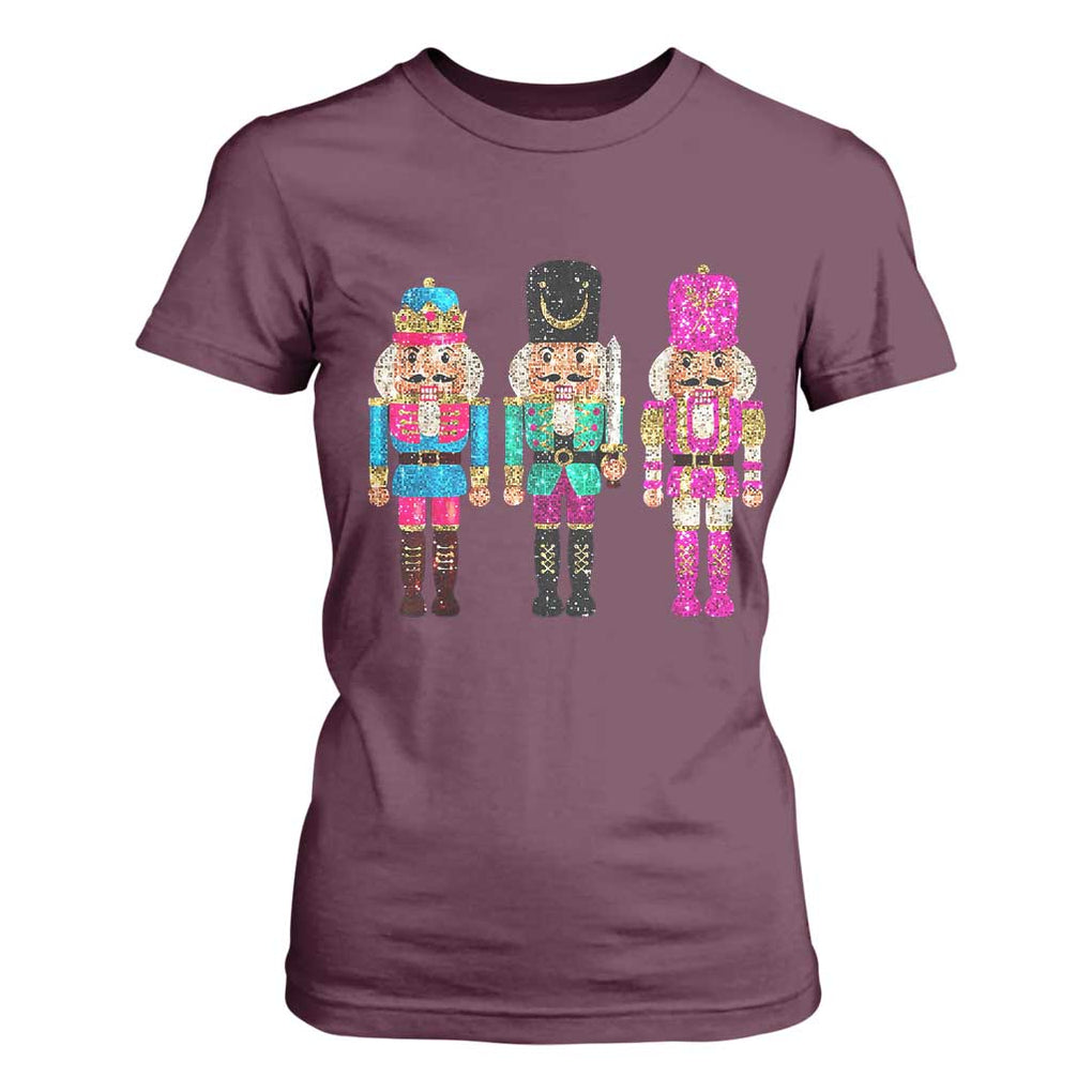 Christmas Nutcracker T Shirt For Women Sequin Sparklle Festive Xmas Vintage TS02 Maroon Print Your Wear