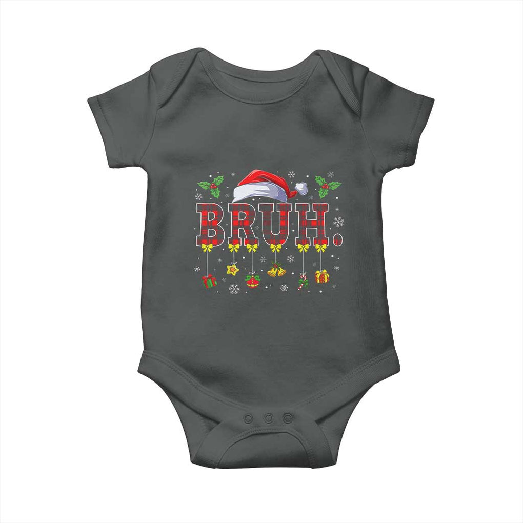 Christmas Bruh Baby Onesie Red Plaid Retro Xmas Pajamas Matching TS02 Dark Heather Print Your Wear