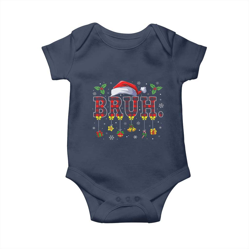 Christmas Bruh Baby Onesie Red Plaid Retro Xmas Pajamas Matching TS02 Navy Print Your Wear