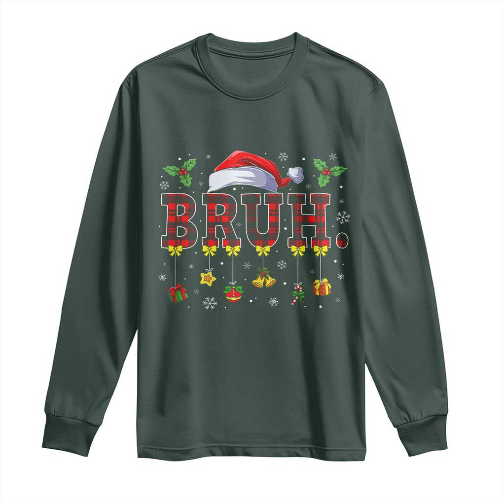 Christmas Bruh Long Sleeve Shirt Red Plaid Retro Xmas Pajamas Matching TS02 Dark Forest Green Print Your Wear